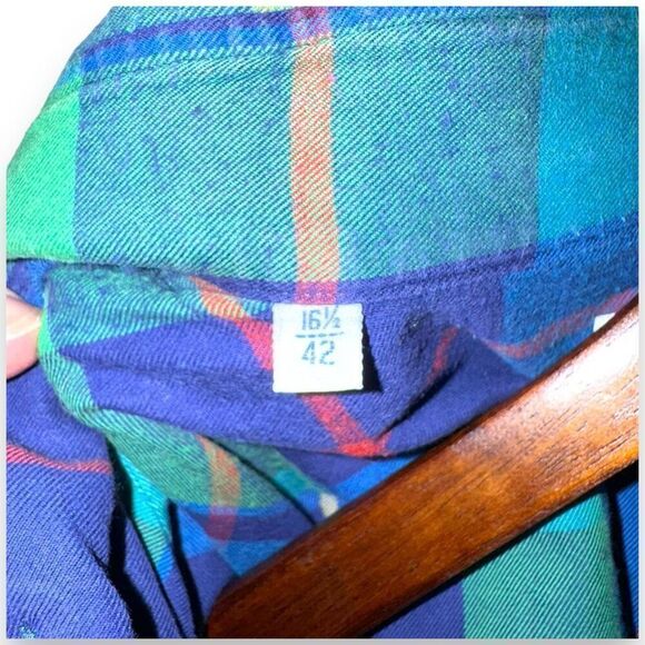 Giannetto Portofino Blue & Green Plaid Flannel Button Down - Picture 5 of 10